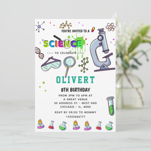 Mad Science Party Uitnodiging voor verjaardag (Staand voorkant)