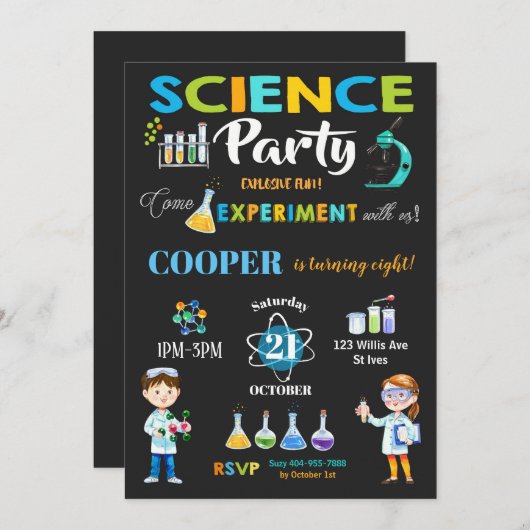 Mad Science Party verjaardagsuitnodiging jongen Kaart (Voorkant / Achterkant)
