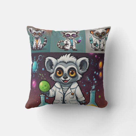 Mad Scientist Lemur Print Kussen (Achterkant)