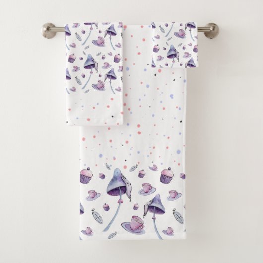 Mad Tea Party roze en Blue Waterverf Bad Handdoek (Insitu)