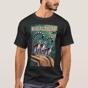 Madagascar Lemuren Illustratie Reis Kunst Vintage T-shirt