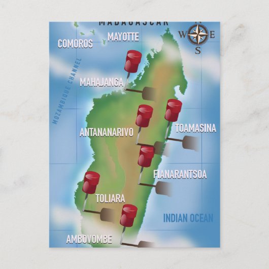 Madagascar Map vintage-poster. Briefkaart (Voorkant)