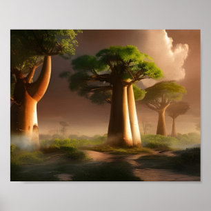 Madagaskar Baobab Forest Fantasy Art Poster