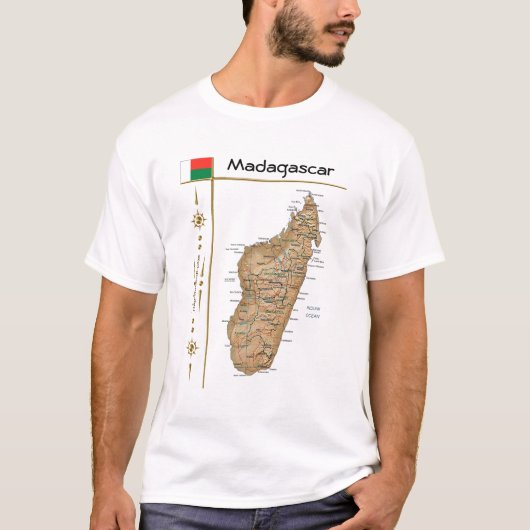 Madagaskar-kaart + vlag + titel T-shirt (Voorkant)