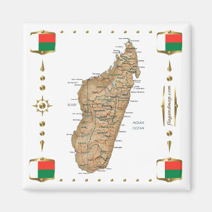 Madagaskar-kaart + Vlaggen Magnet Magneet