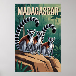 Madagaskar Lemuren Illustratie Reis Kunst Vintage Poster