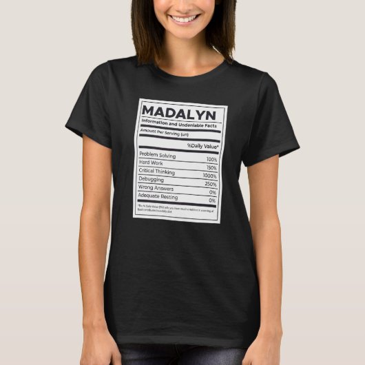 Madalyn Nutrition Information Problem Solving Hard T-shirt (Voorkant)