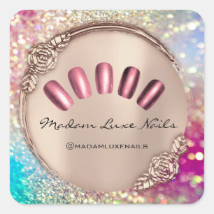 Madam Luxe Nail Glitter Roos Goud Bloemen Elegant Vierkante Sticker