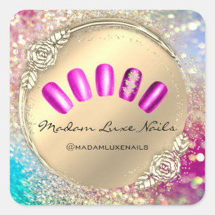 Madam Luxe Nail Glitter Roos Goud Bloemen Roze Vierkante Sticker
