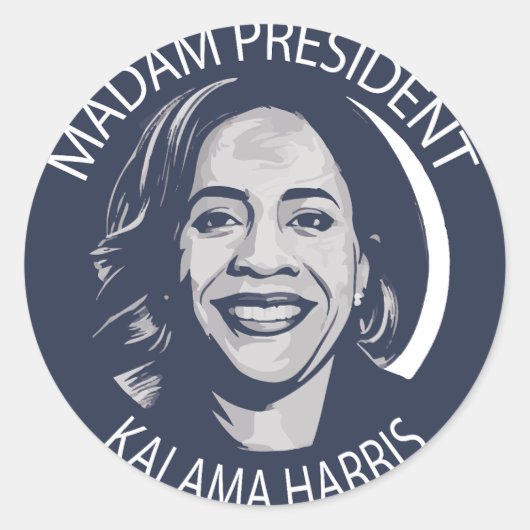 Madam President Kamala Harris Ronde Sticker (Voorkant)