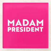 Madam President moderne typografie wit heet roze Glazen Onderzetter (Voorkant)