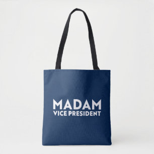 Madam Vice President marine blauw wit typografie Draagtas
