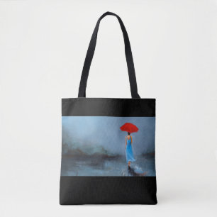 "Madame avec le sac fourre-tout bleu et noir à