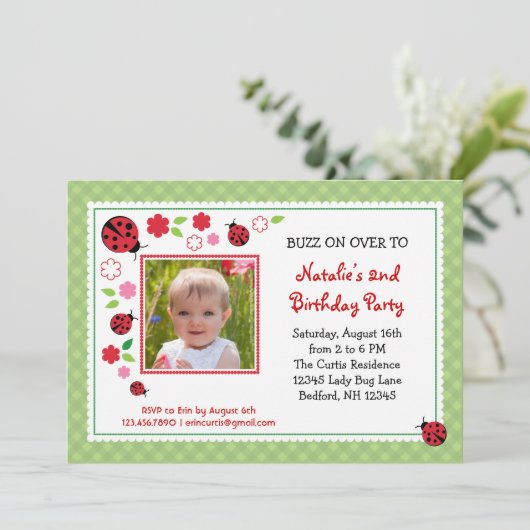 Madame Bug Birthday Photo Invitation (Debout devant)