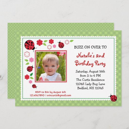 Madame Bug Birthday Photo Invitation (Devant / Derrière)