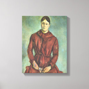 Madame Cezanne in een rode jurk - Paul Cezanne Canvas Afdruk