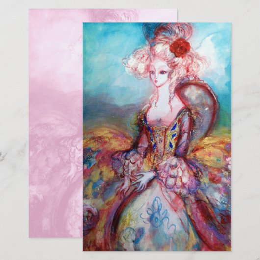 MADAME POMPADOUR, Blue Soft Pink Beauty Mode Briefpapier (Voorkant / Achterkant)