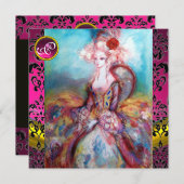 MADAME POMPADOUR, PINK BLACK DAMASKSTROOM MONOGRAM KAART (Voorkant / Achterkant)