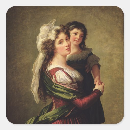 Madame Rousseau en haar dochter, 1789 Vierkante Sticker (Voorkant)