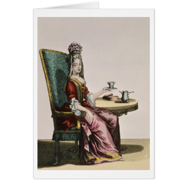 Madame Taking Coffee, plat de mode, c.1695 (Devant)