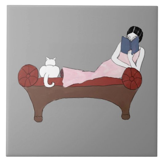 Madame, un chat et carreau de céramique de livre (Devant)