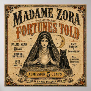 Madame Zora Waarzegster Vintage Poster