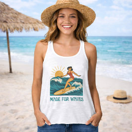 Made For Waves Surfer - Retro Surfing Pin-Up Art Tanktop
