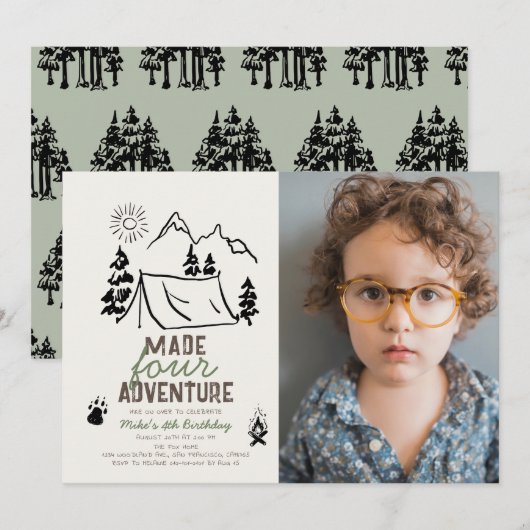 Made Four Adventure Camping Photo Boy 4e verjaarda Kaart (Voorkant / Achterkant)