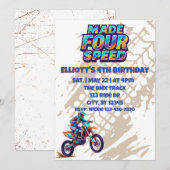 Made FOUR Speed, dirt bike 4th Birthday Kaart (Voorkant / Achterkant)