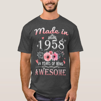 Made in 1958 Floral 64 jaar oud 64th Birthday Gift T-shirt