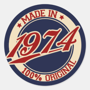 Made in 1974 ronde sticker