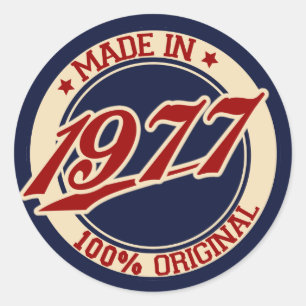 Made in 1977 ronde sticker