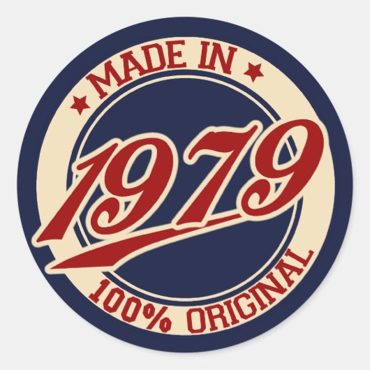 Made in 1979 ronde sticker (Voorkant)
