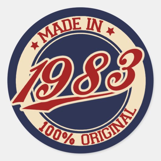 Made in 1983 ronde sticker (Voorkant)
