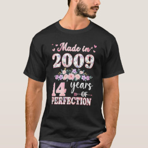 Made in 2009 Floral 14 jaar oud 14 jaar oud voor T-shirt