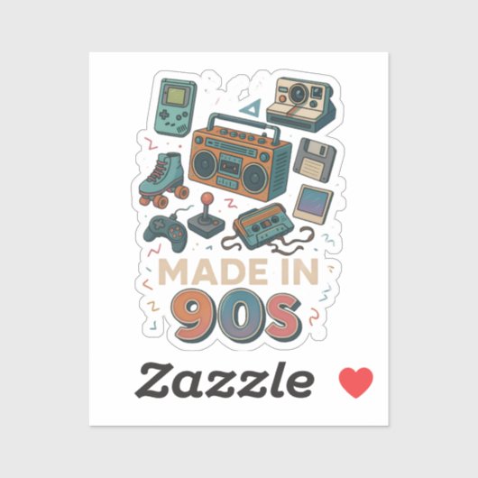 Made In 90s Retro Technology Nostalgia Birthday Sticker (Vel)
