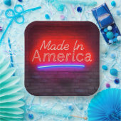 Made in America Neon teken op baksteen Papieren Bordje (Feest)