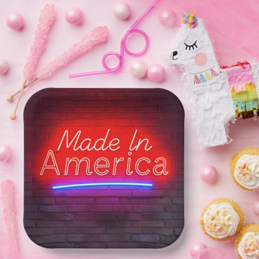 Made in America Neon teken op baksteen Papieren Bordje (Feest)