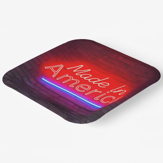 Made in America Neon teken op baksteen Papieren Bordje (Gebogen)