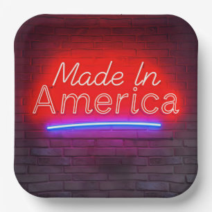 Made in America Neon teken op baksteen Papieren Bordje