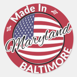 Made in Baltimore Maryland USA Flag Ronde Sticker
