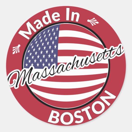 Made in Boston Massachusetts USA Flag Ronde Sticker (Voorkant)