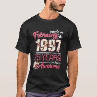 Made In February 1997 Floral 25 Year Old 25Th Birt T-shirt
