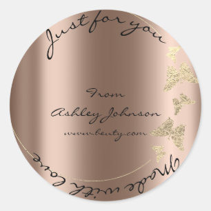 Made Love for you Name Butterfly Bronze Roos Gold Ronde Sticker