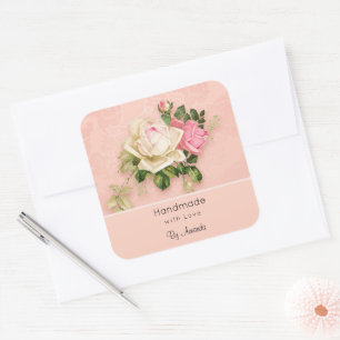 Made met liefdesroze & White Rose Bouquet Vierkante Sticker