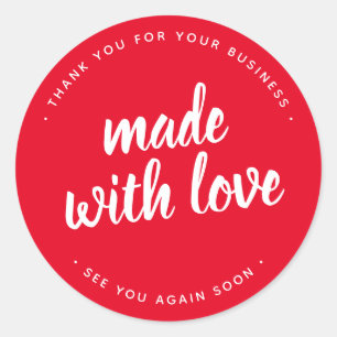 Made met Love Bold Script Red Round Sticker