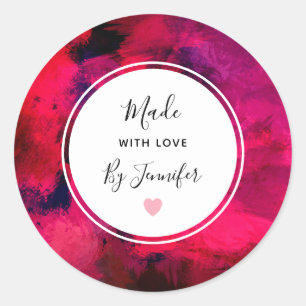 Made met Love Dark Red en Paarse Modern Ronde Sticker
