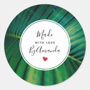 Made met Love Green Tropical Leaf Photo Ronde Sticker