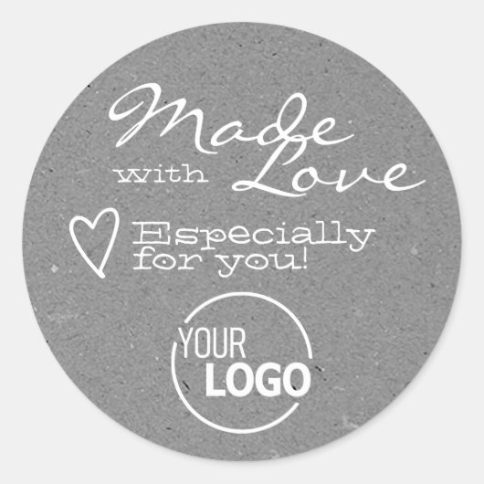 Made met Love Heart Silver Grey Logo Sjabloon Ronde Sticker (Voorkant)