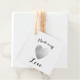 Made met Love Heart Stamp Faux Silver Foil Bedankjes Labels